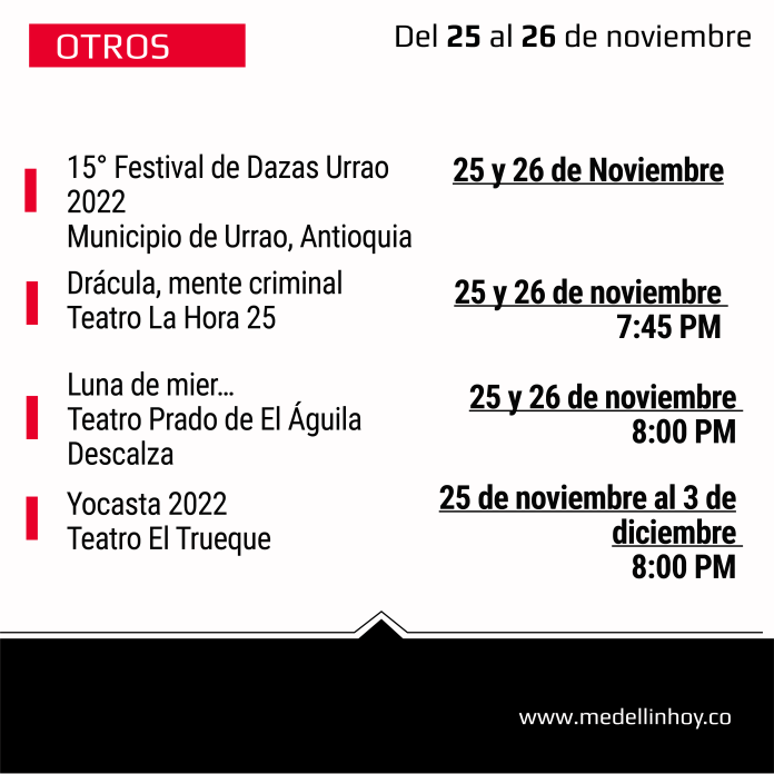 Agenda fin de semana 25 nov - Medellín Hoy