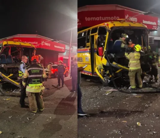 ¡Tremendo choque de buses en el centro de Medellín! choque de buses